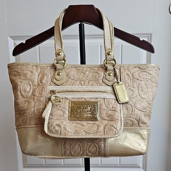 Coach 2010 Poppy Glam Metallic Gold and Tan Tote Bag - Picture 1 of 16
